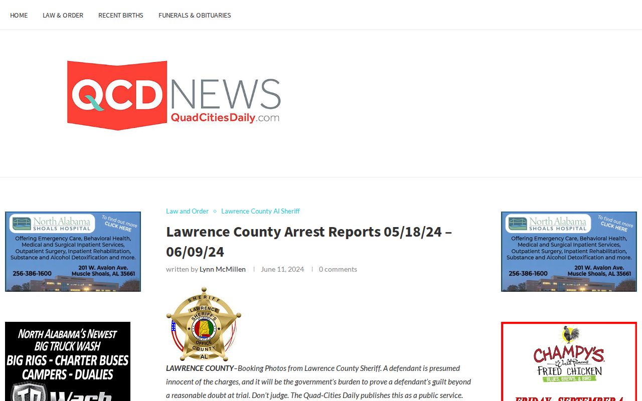 Quad-Cities Daily multi-day Lawrence County arrest log