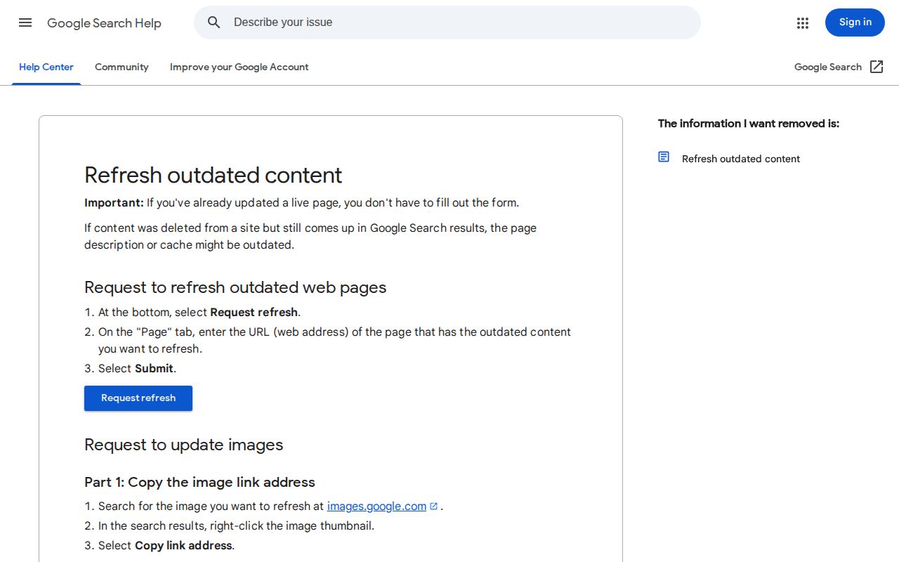 Google outdated-result process for stale Courtland arrest search results