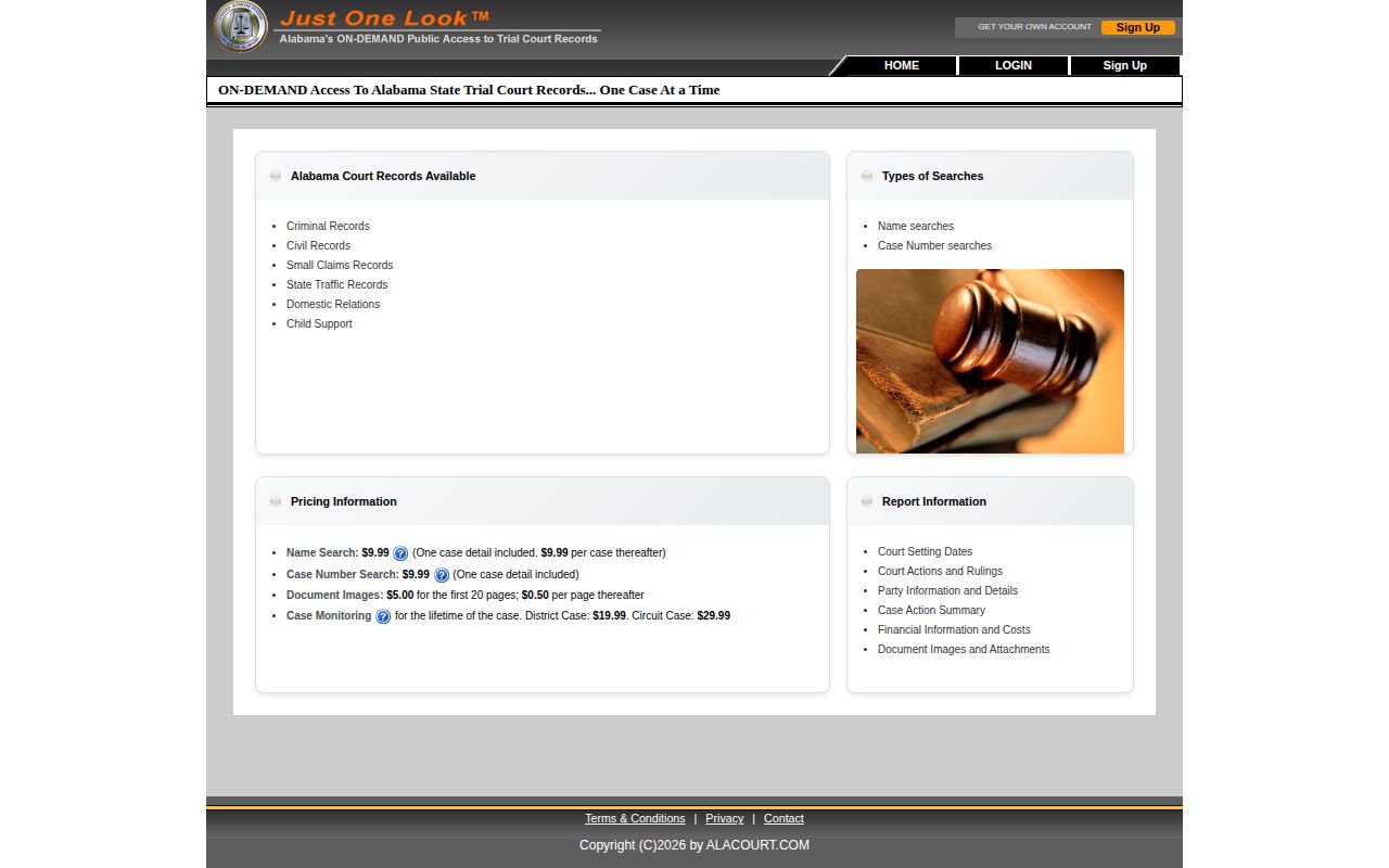 Alabama Just One Look court case search interface