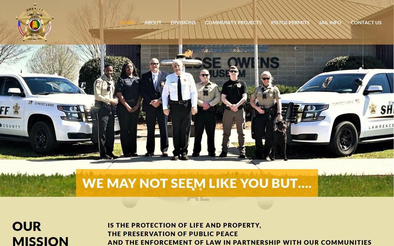 Lawrence County Sheriff homepage with jail and public information navigation