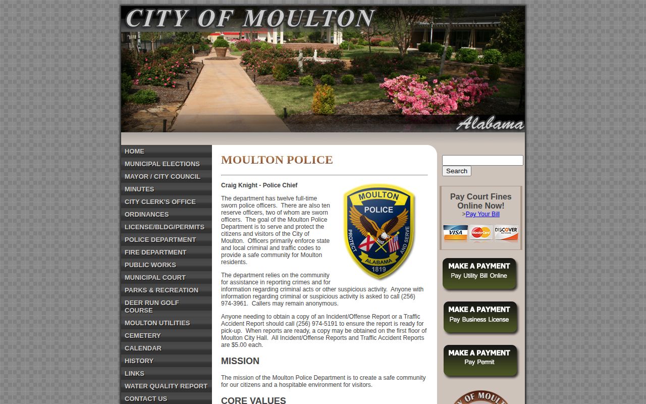 Moulton Police Department arrest report contacts
