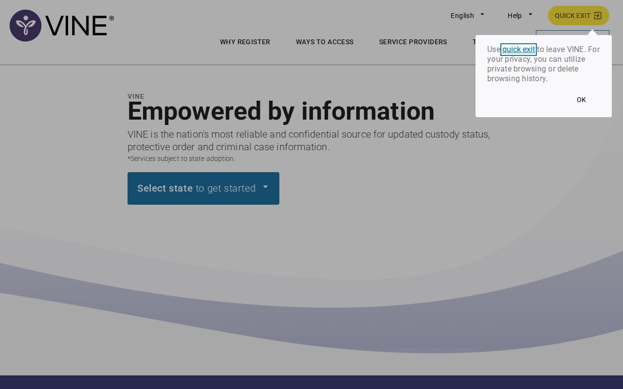VINELink interface for a Lawrence County custody check